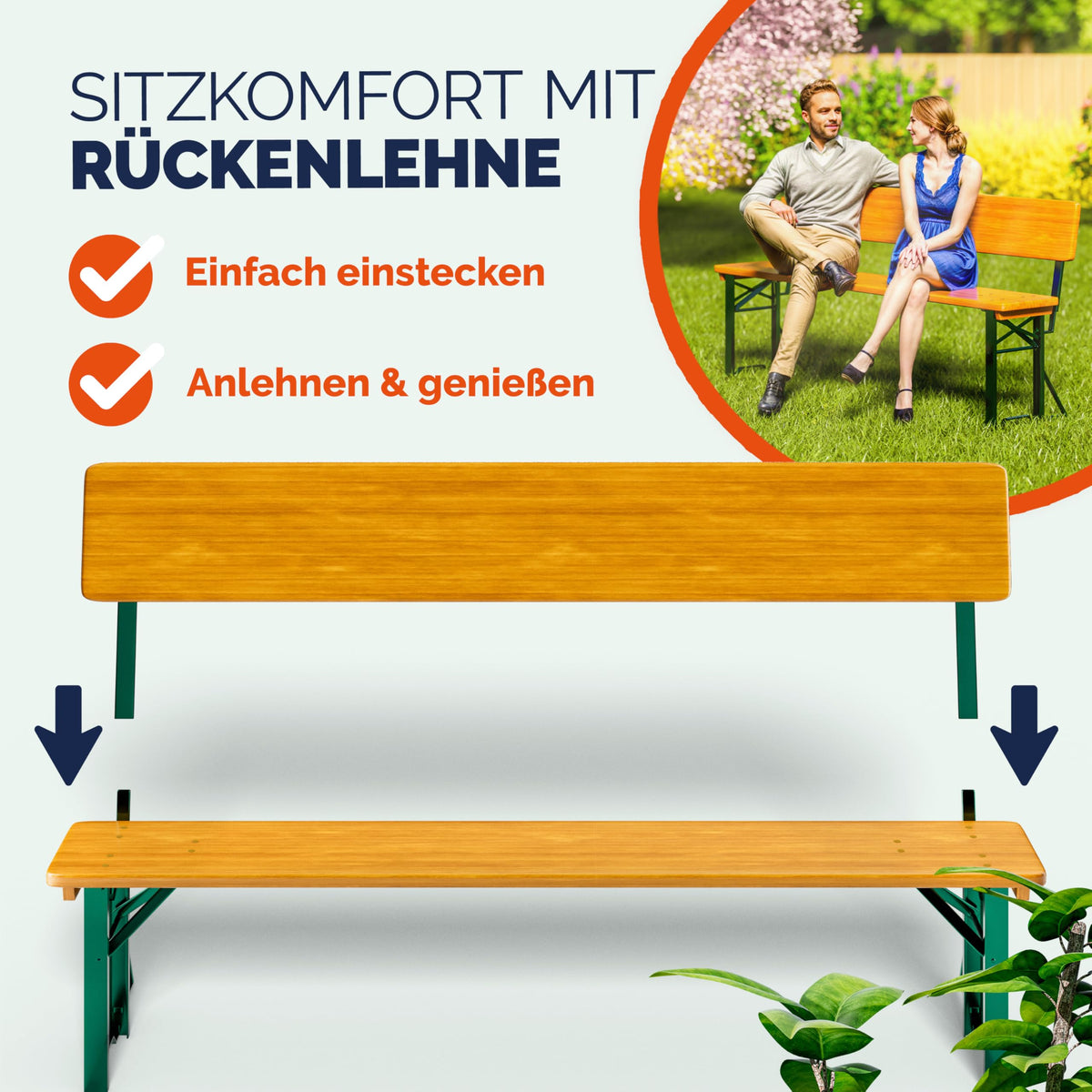 CASARIA® 2er Set Bierzeltgarnitur mit Lehne 170 cm Klappbar Stabil 2X Bierbank 1x Breiter Tisch Holz Biertischgarnitur Festzeltgarnitur Biergarten
