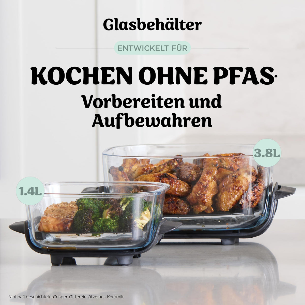 Ninja CRISPi tragbare Heißluftfritteuse, 3,8 l, 4-in-1, 1700 W, Stein
