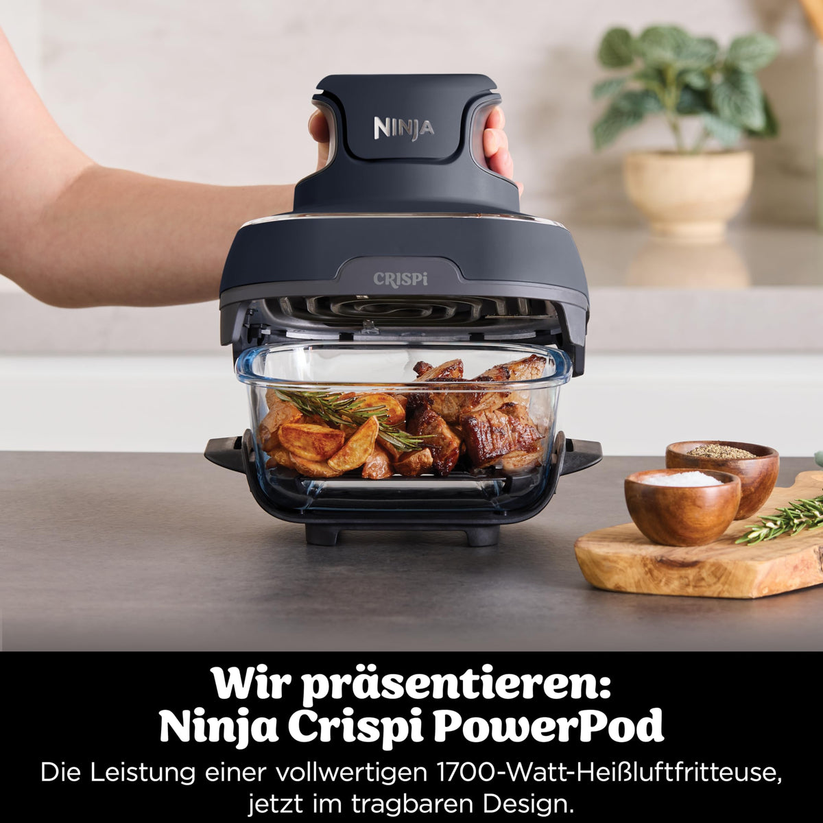 Ninja CRISPi tragbare Heißluftfritteuse, 3,8 l, 4-in-1, 1700 W, Stein