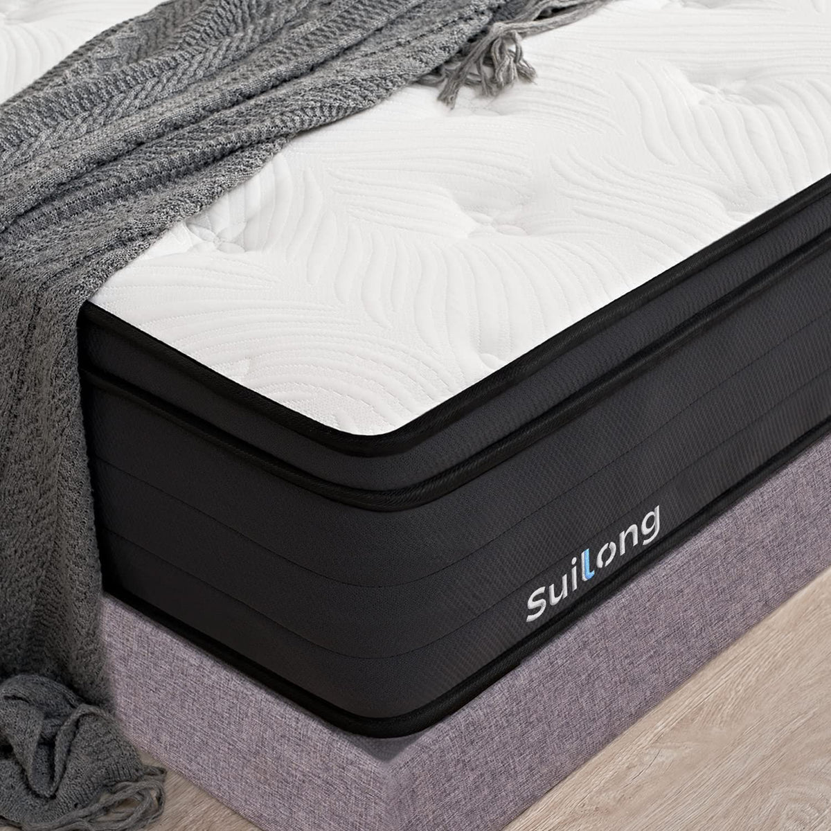 Suilong Matratze 180x200, Hoch 30cm, 7-Zonen Hybrid Taschenfederkern, H3-H4