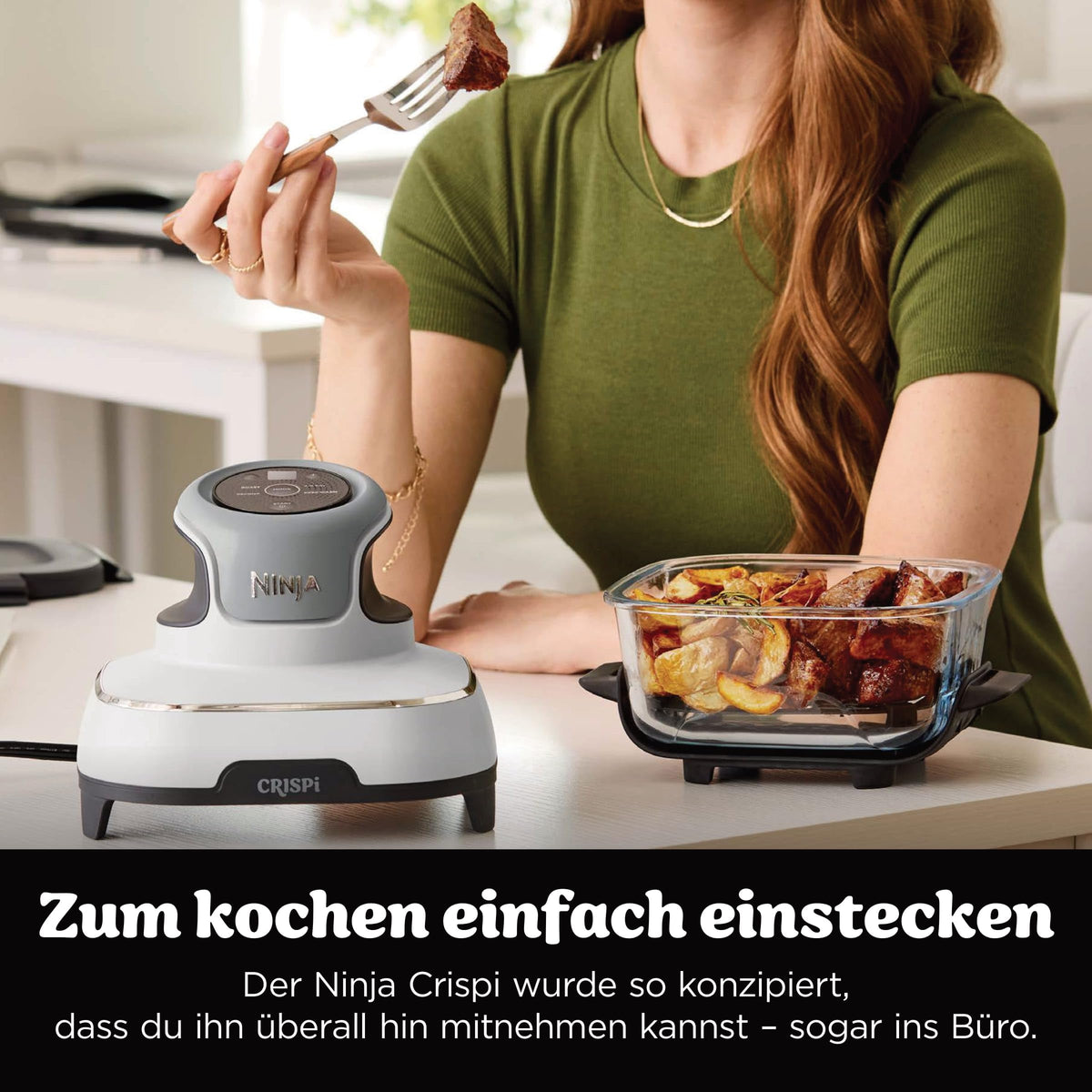 Ninja CRISPi tragbare Heißluftfritteuse, 3,8 l, 4-in-1, 1700 W, Stein
