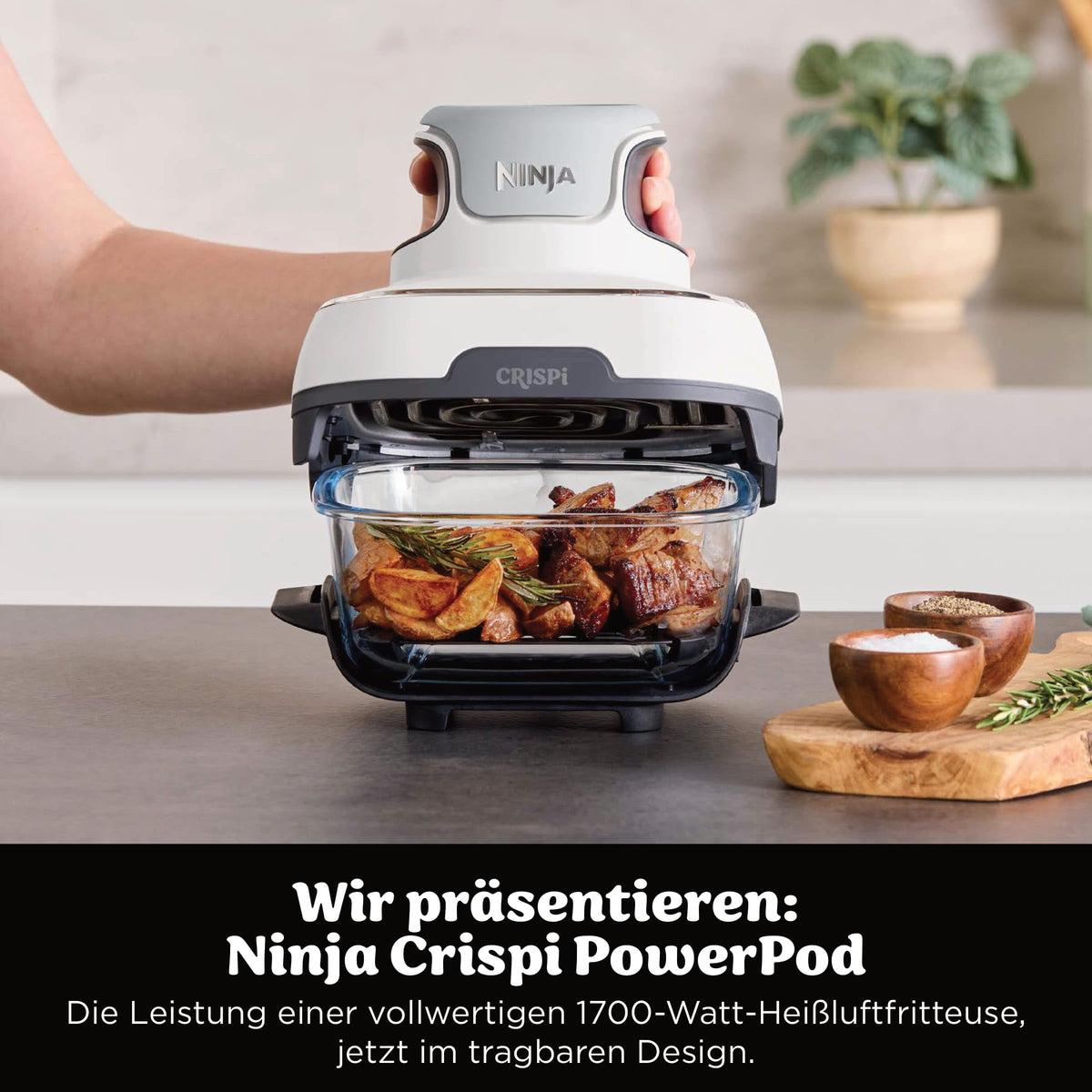 Ninja CRISPi tragbare Heißluftfritteuse, 3,8 l, 4-in-1, 1700 W, Stein