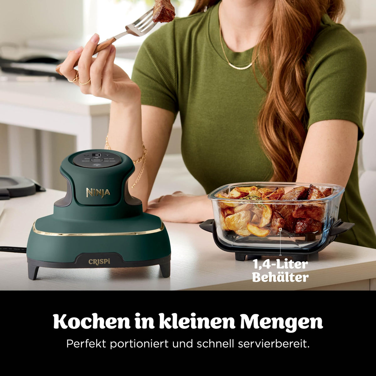 Ninja CRISPi tragbare Heißluftfritteuse, 3,8 l, 4-in-1, 1700 W, Stein