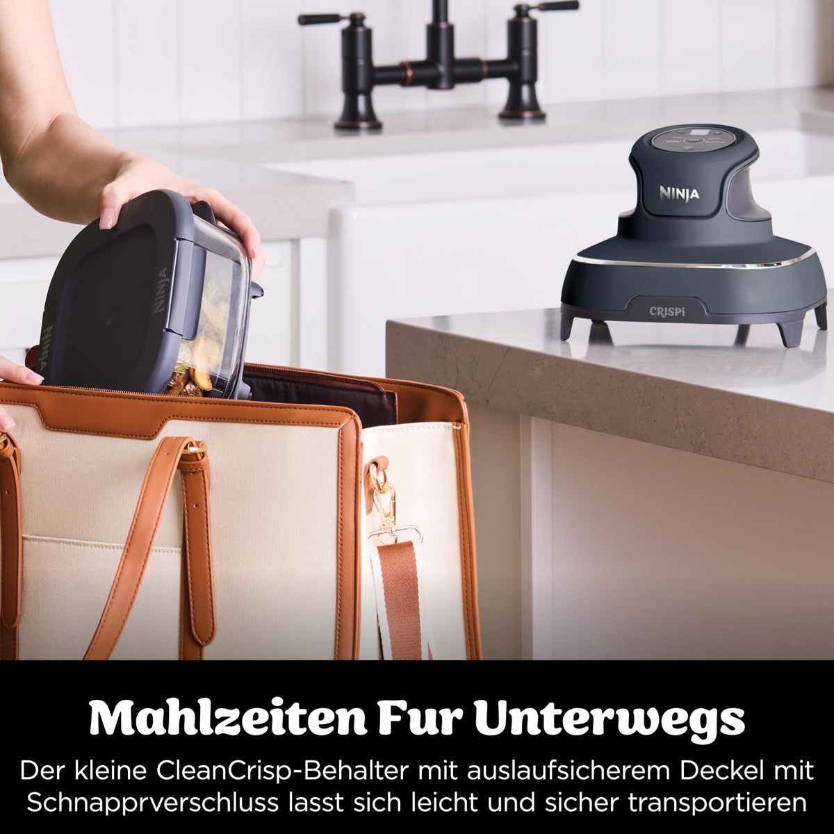 Ninja CRISPi tragbare Heißluftfritteuse, 3,8 l, 4-in-1, 1700 W, Stein