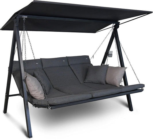 ANGERER Hollywoodschaukel Lounge Smart 3-Sitzer mit Bettfunktion & Sonnendach – Gartenschaukel mit Liegefunktion, Made in Germany
