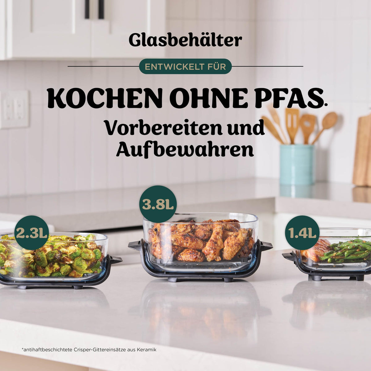 Ninja CRISPi tragbare Heißluftfritteuse, 3,8 l, 4-in-1, 1700 W, Stein