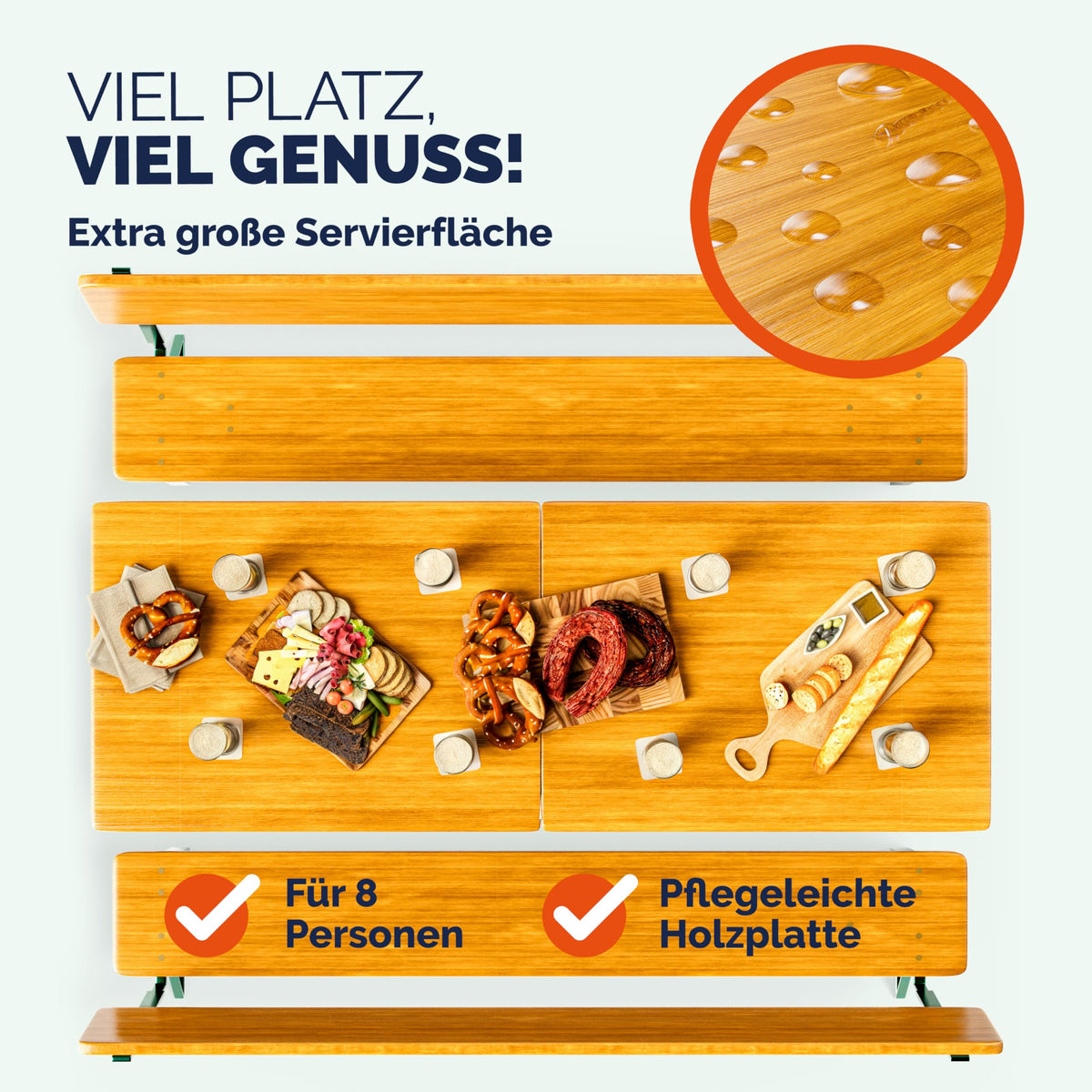 CASARIA® 2er Set Bierzeltgarnitur mit Lehne 170 cm Klappbar Stabil 2X Bierbank 1x Breiter Tisch Holz Biertischgarnitur Festzeltgarnitur Biergarten
