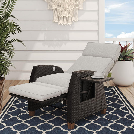 Grand patio Relaxliege Liegesessel mit Sitzkissen Gartensessel Verstellbare Rückenlehne Rattan Sonnenliege für Innen Außeneinsatz
