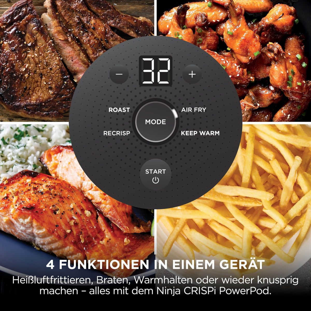Ninja CRISPi tragbare Heißluftfritteuse, 3,8 l, 4-in-1, 1700 W, Stein