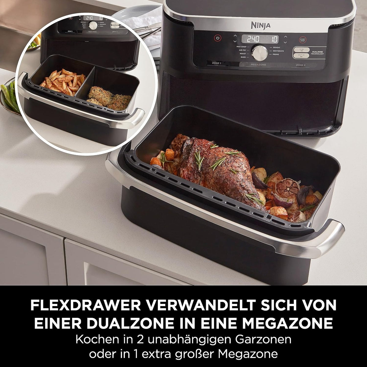 Ninja Foodi FlexDrawer Heißluftfritteuse, 10,4 L, Dual Zone, Schwarz
